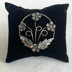 Vintage Oxidized Sterling Silver 925 Large Filigree Floral Flower Brooch Pin